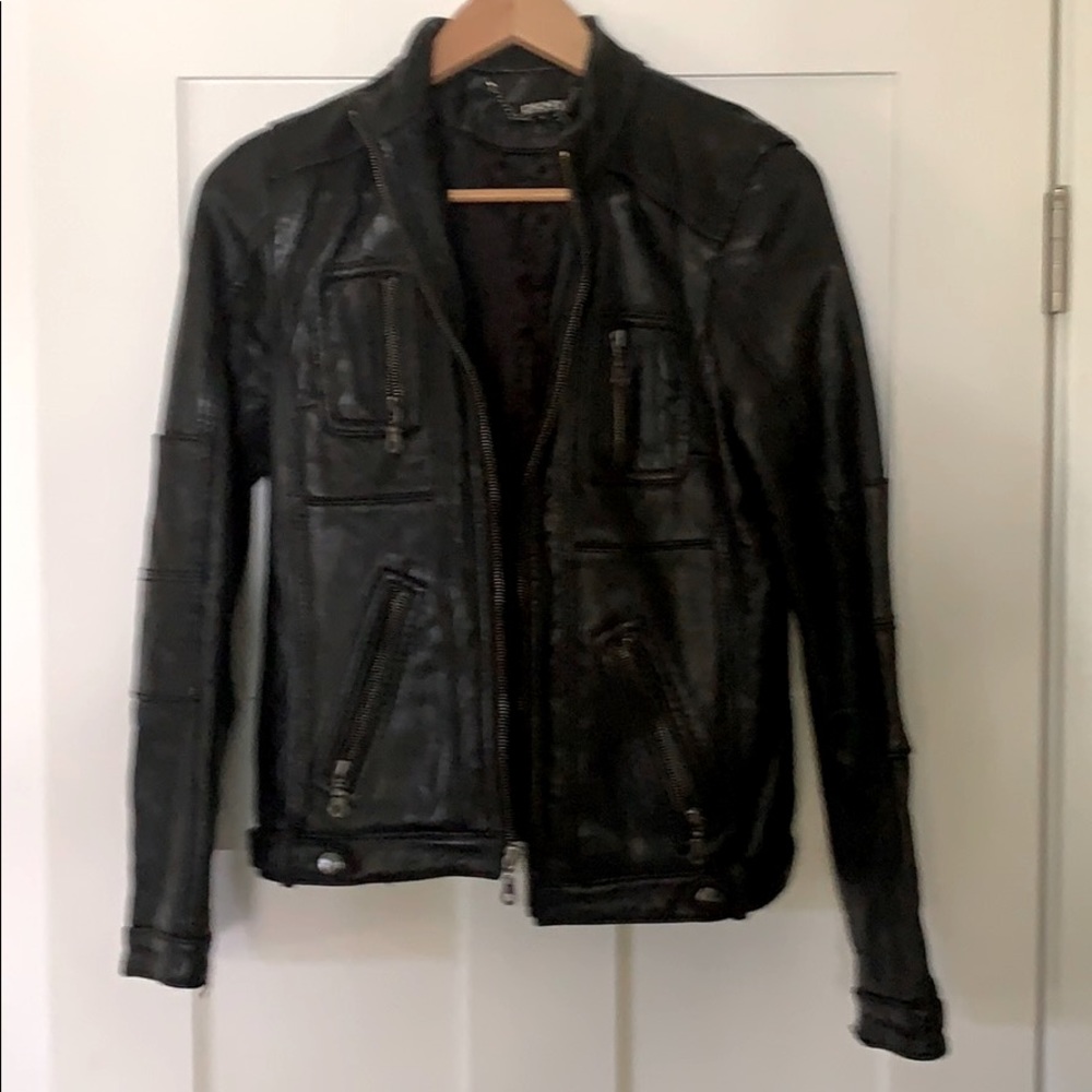 DKNY Black Leather Motorcycle Jacket